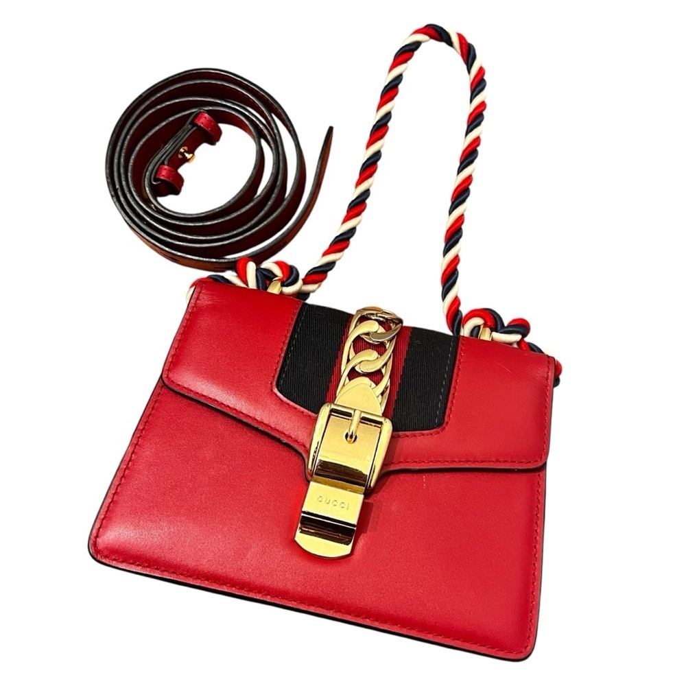 Gucci Sylvie Super Mini Red Calfskin Leather Bag - Picture 3 of 16